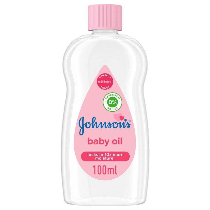 Johnsons Baby Oil bottle with pink cap, 100ml