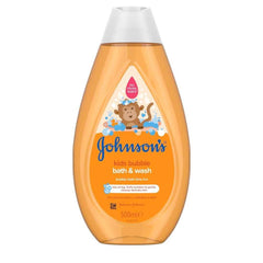 Johnsons kids bubble bath & wash bottle, orange 500ml, back label text and icons