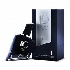 Men's eau de parfum bottle and box, dark blue glass with spray cap