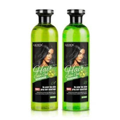 Lichen hair color gel, two green bottles with black label and pump caps