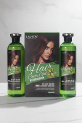 Lichen hair color gel dark brown, two green bottles with box