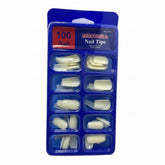 White nail tips set in blue blister pack, assorted short square false nails