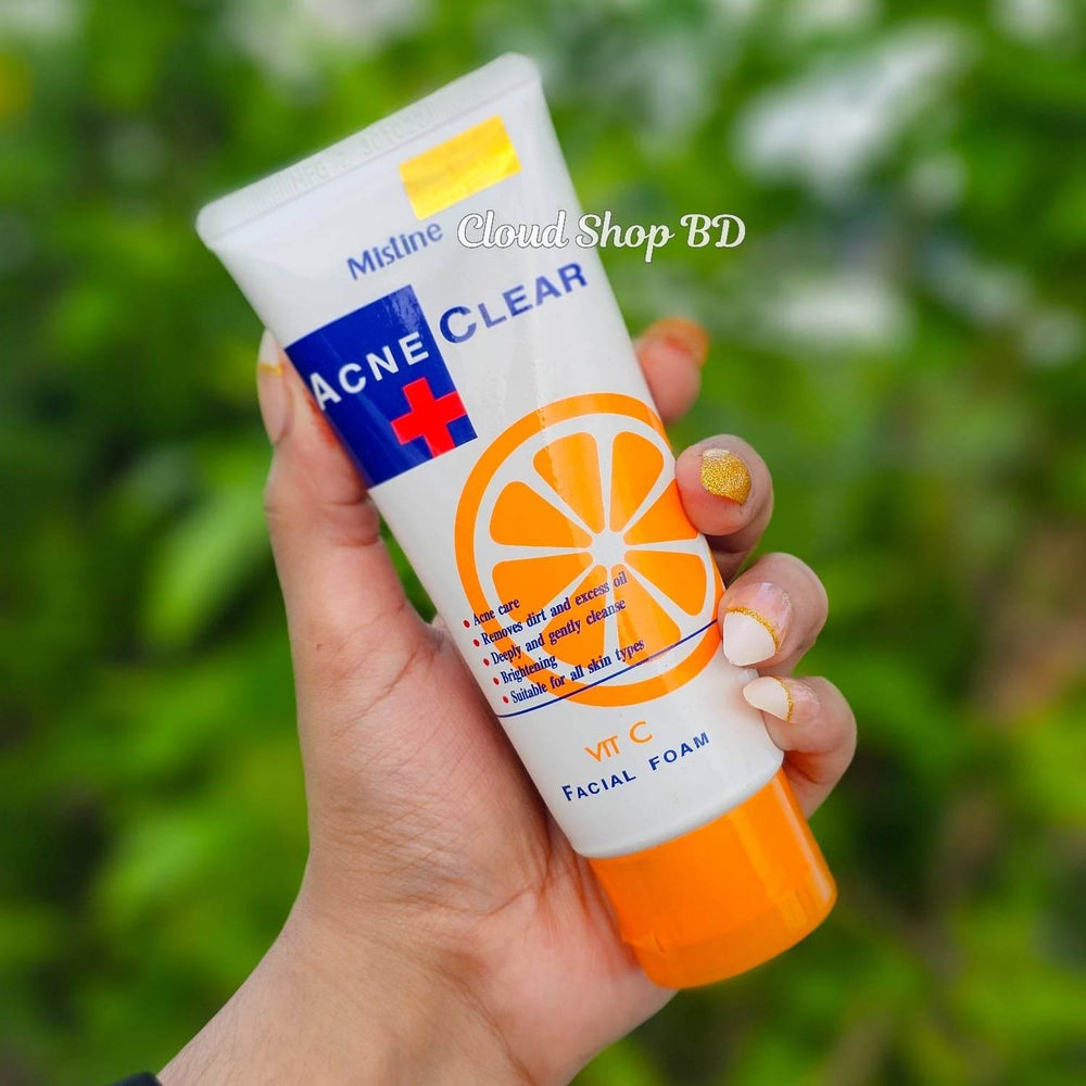 Mistine acne clear Vit C facial foam, white tube with orange cap