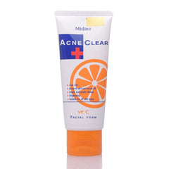 Mistine Acne Clear Vit C facial foam squeeze tube, white and blue label