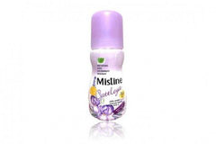 Roll-on deodorant bottle with purple cap, Cattleya floral artwork on front