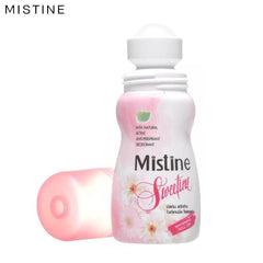 Mistine Sweetfine roll-on deodorant bottle, pink label and white cap