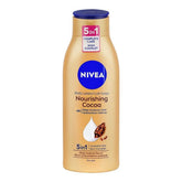 NIVEA nourishing cocoa body lotion bottle with blue cap and beige label