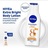 Nivea body lotion set with bottle and small package, blue cap, Extra Bright Repair, 190 ml.