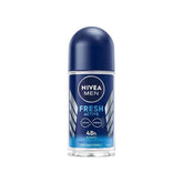 NIVEA MEN Fresh Active anti-perspirant roll-on with blue cap and clear base, 50 ml.