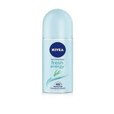 Nivea Fresh Energy antiperspirant roll-on, light blue bottle with cap