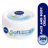 NIVEA Soft moisturizing cream jar, 200 ml, for face and body.