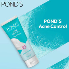 POND's Acne Control face wash tube, teal and white design, angled view, 100 g