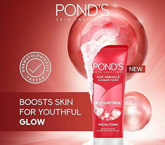 POND'S face foam tube with bubbles and dermatologically tested badge; red cap