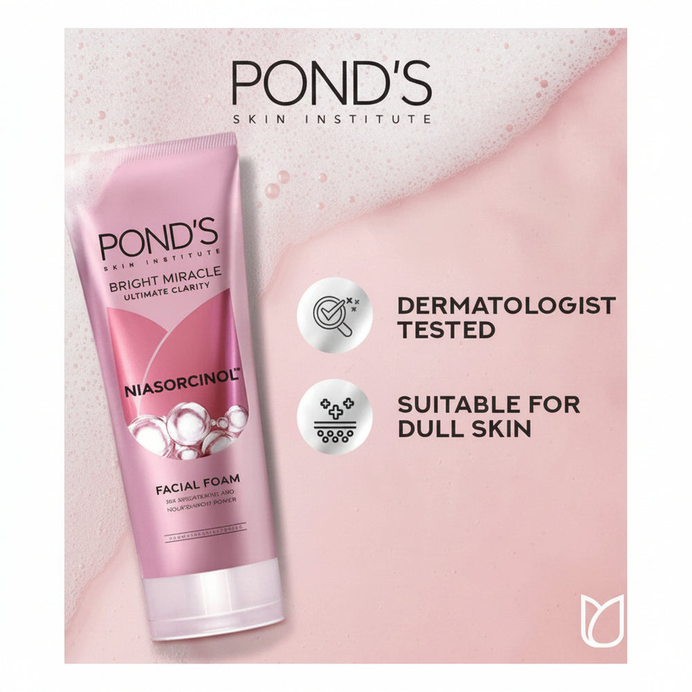 Pink facial foam face wash tube with embossed cap and dermatologists tested seal