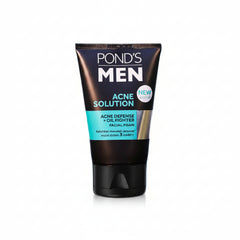 Pond's Men Acne Solution facial foam tube, black with teal label