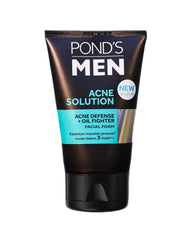 Pond's Men Acne Solution facial foam tube front, black with teal band