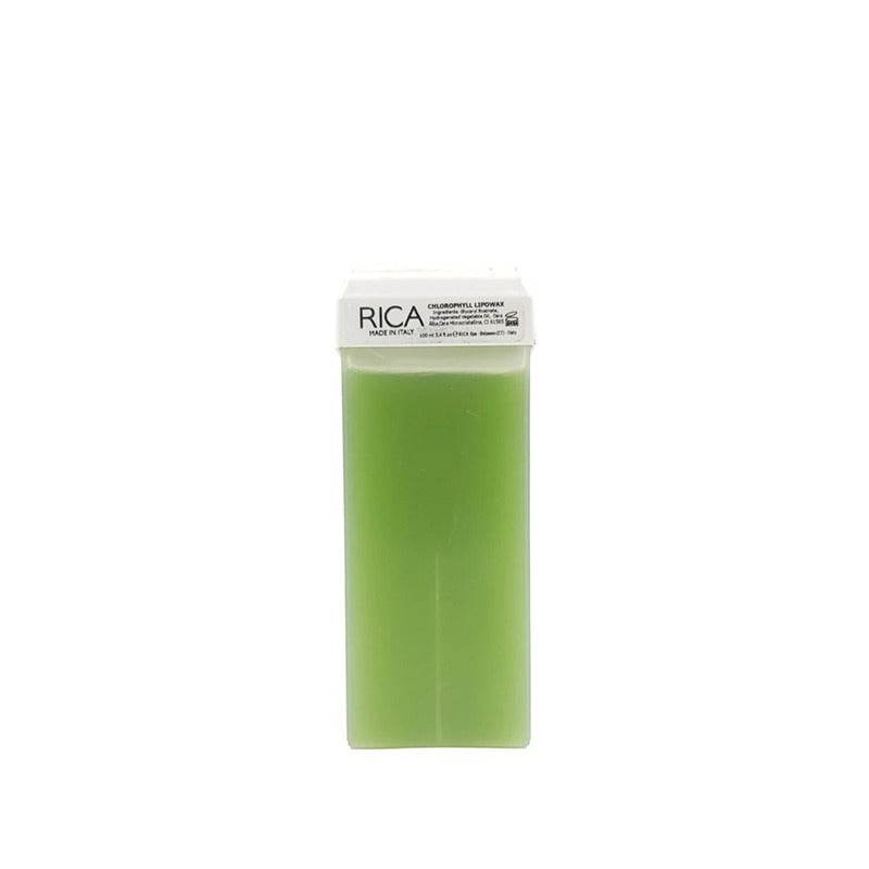 Rica lipowax refill cartridge, translucent green wax in rectangular container