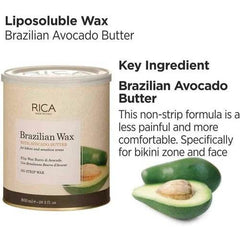 Rica non-strip Brazilian wax with key ingredient Brazilian avocado butter, showing avocado
