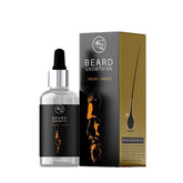 Beard growth oil bottle with dropper and boxed set, black label, gold accents