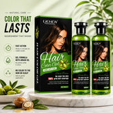 Lichen hair color gel dark brown, box and two green bottles