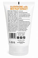 Gluta rice face wash tube back with ingredient list and usage directions