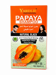 Yardley Papaya Shampoo box, Natural Black, ammonia-free 2-in-1 color & shine