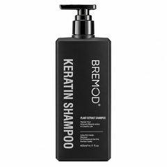Bremod keratin shampoo bottle with silver pump and front label