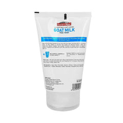 Goat milk face wash tube, white with blue label and printed back details