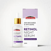 Retinol night serum in glass bottle with gold dropper cap, 30 ml
