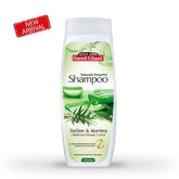 Tea tree and aloe vera shampoo bottle, 200ml white bottle with green label