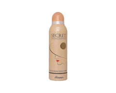 Deodorant body spray bottle, tan can with white spray cap and face graphic