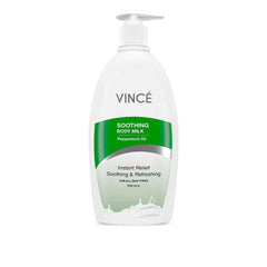 Soothing body milk bottle with green label, pump dispenser; 330 ml