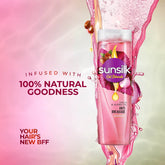 Sunsilk Oil Blends shampoo bottle with onion, pink liquid, tall bottle and white cap