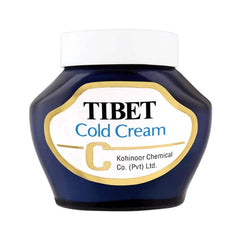 Cold cream jar with dark blue bottle, white cap, oval front label