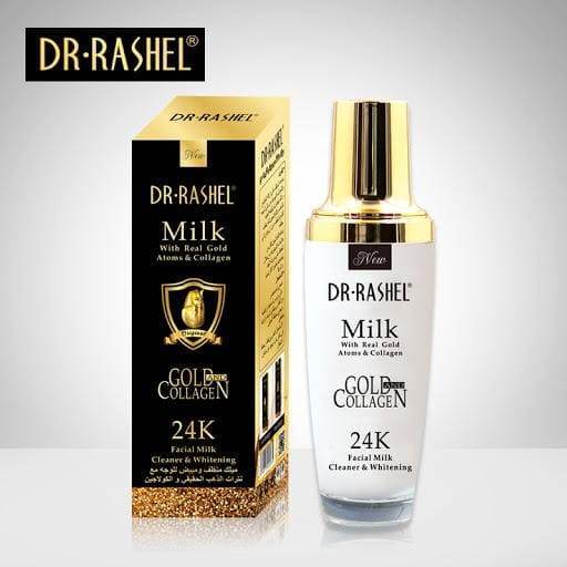 24K gold collagen facial cleanser milk bottle with box and gold cap