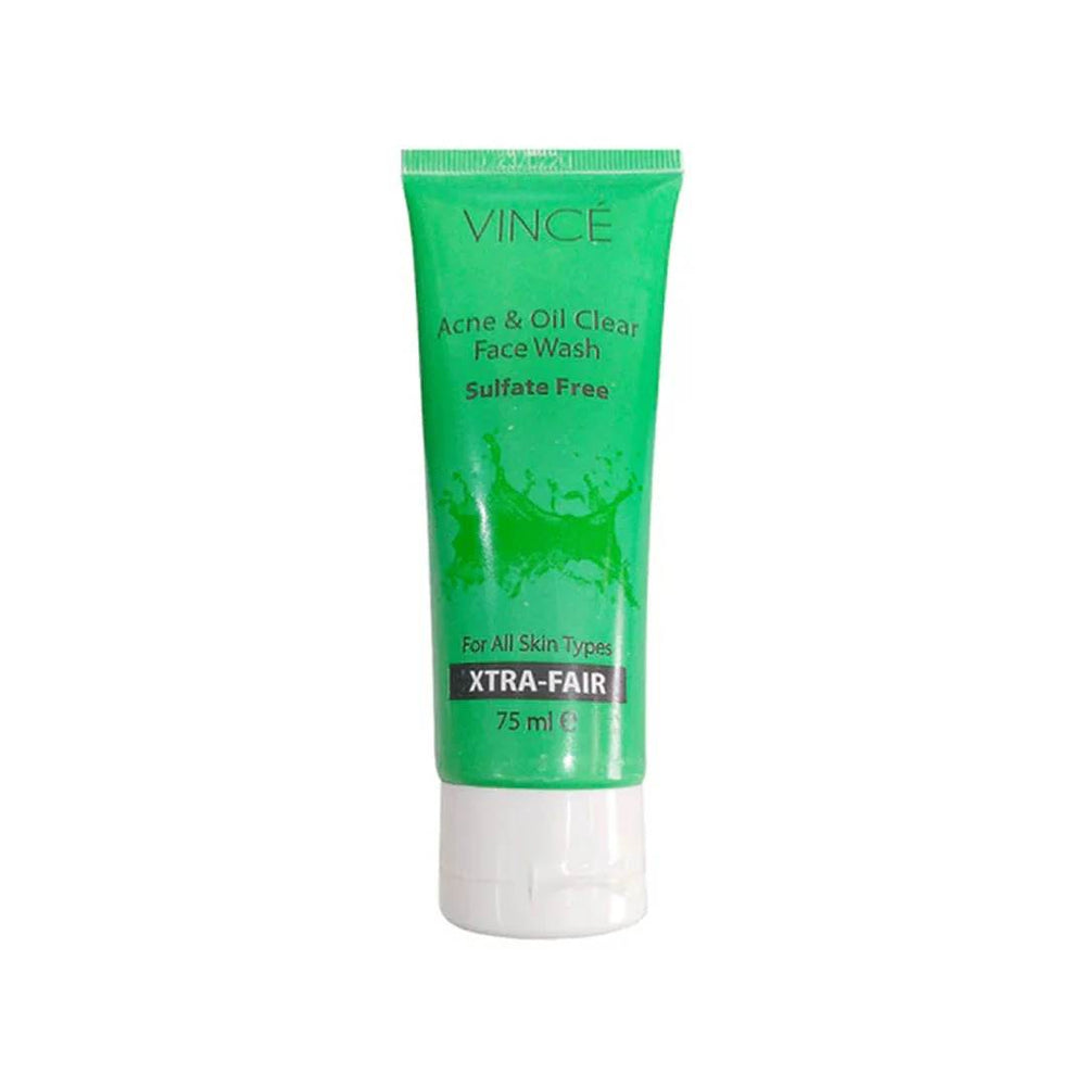 Vince Acne & Oil Clear face wash tube, green squeeze tube, 75 ml
