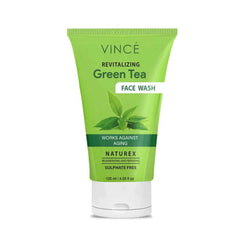 Green tea face wash tube, green and white, 120 ml