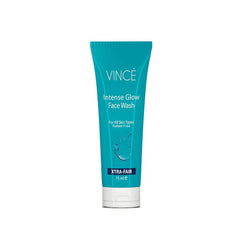Vincé Intense Glow face wash tube, teal with white cap, 75 ml