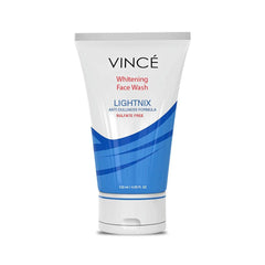 Whitening face wash tube with white and blue label, 120 ml.