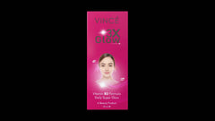 Vince 3x Glow Cream tube front, pink with 3x Glow text and model