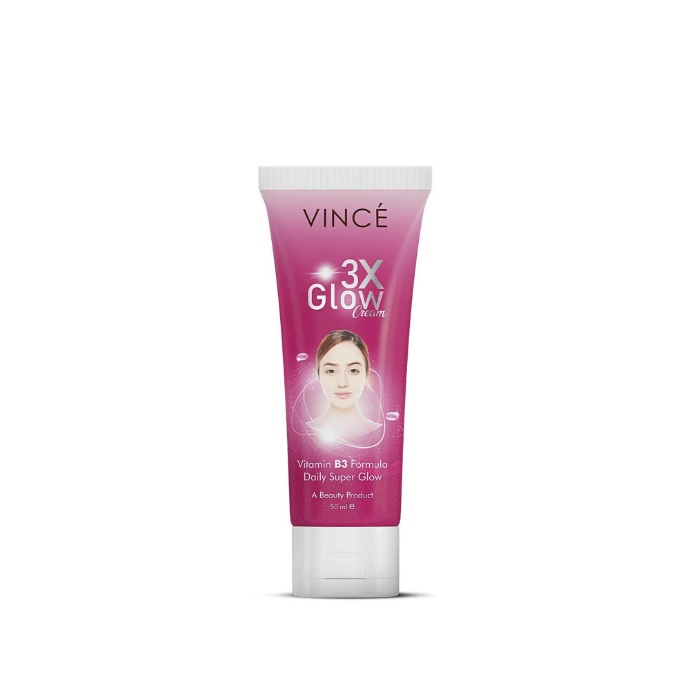 Vince 3x Glow Cream tube, pink and purple with white cap, 50 ml
