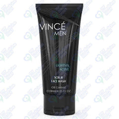 Vincé Men scrub face wash tube, dark charcoal, front label view