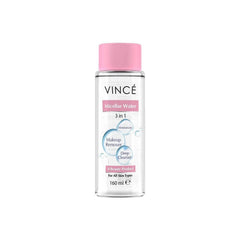 VINCÉ micellar water bottle with pink cap, clear 160 ml.
