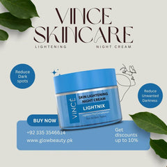 Vince night cream jar on a promotional card with blue lid