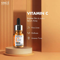 Vitamin C serum bottle with black dropper and amber glass, front label clearly visible
