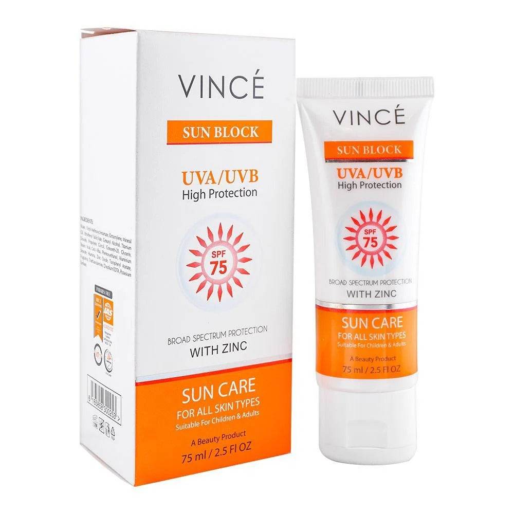 SPF 75 sunscreen with zinc in squeeze tube and retail box