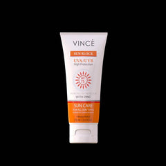 Vince SPF 75 sunscreen tube with zinc, sun care UVA/UVB panel