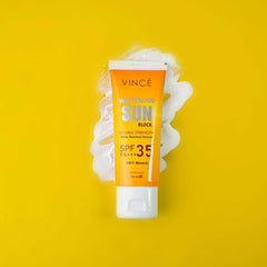 VINCE Whitening Sun Block SPF35+ sunscreen tube with white cap, 50 ml