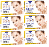 Biocos urgent whitening facial boxes, yellow-and-blue front with face illustration