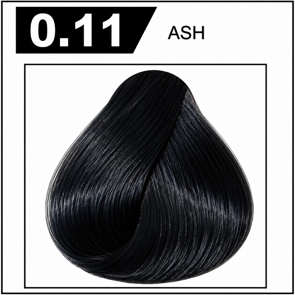 Bremod hair color 0.11 Ash shade chart with black ash hair swatch